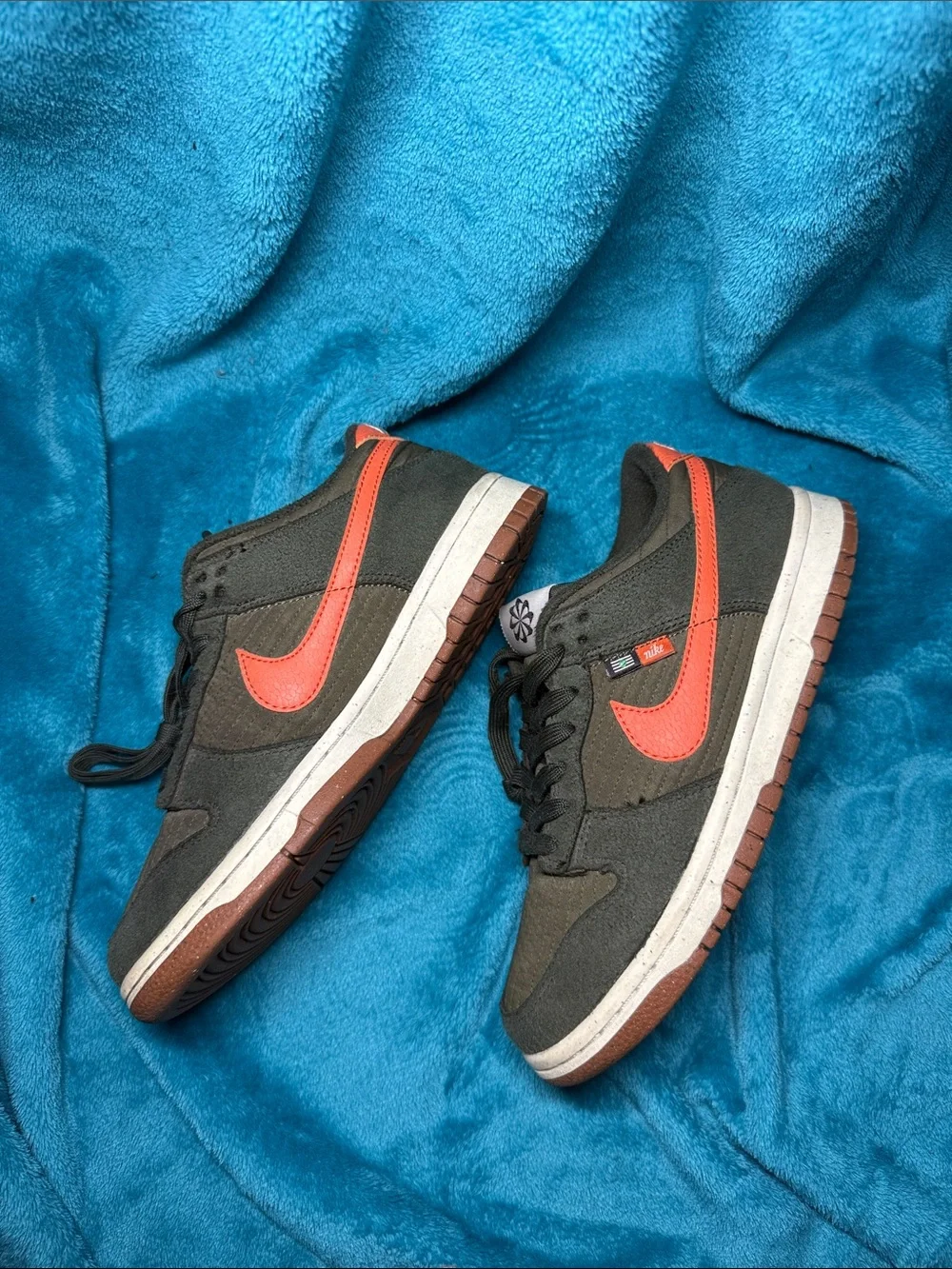 Nike Kids Dark Green Sneakers with orange Swoosh